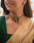 Mandala and Peacock Art work Antique Gold Finish 100% Handmade Terracotta Choker Necklace Set