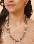 Pranaya β Two Layered Antique Silver Beads Leaf Design Rani Haari Handmade Terracotta Necklace Set