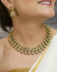 Shonakamala — Antique Gold Toned Red And Black Color Floral Design Motifs Choker Handmade Terracotta Necklace Set