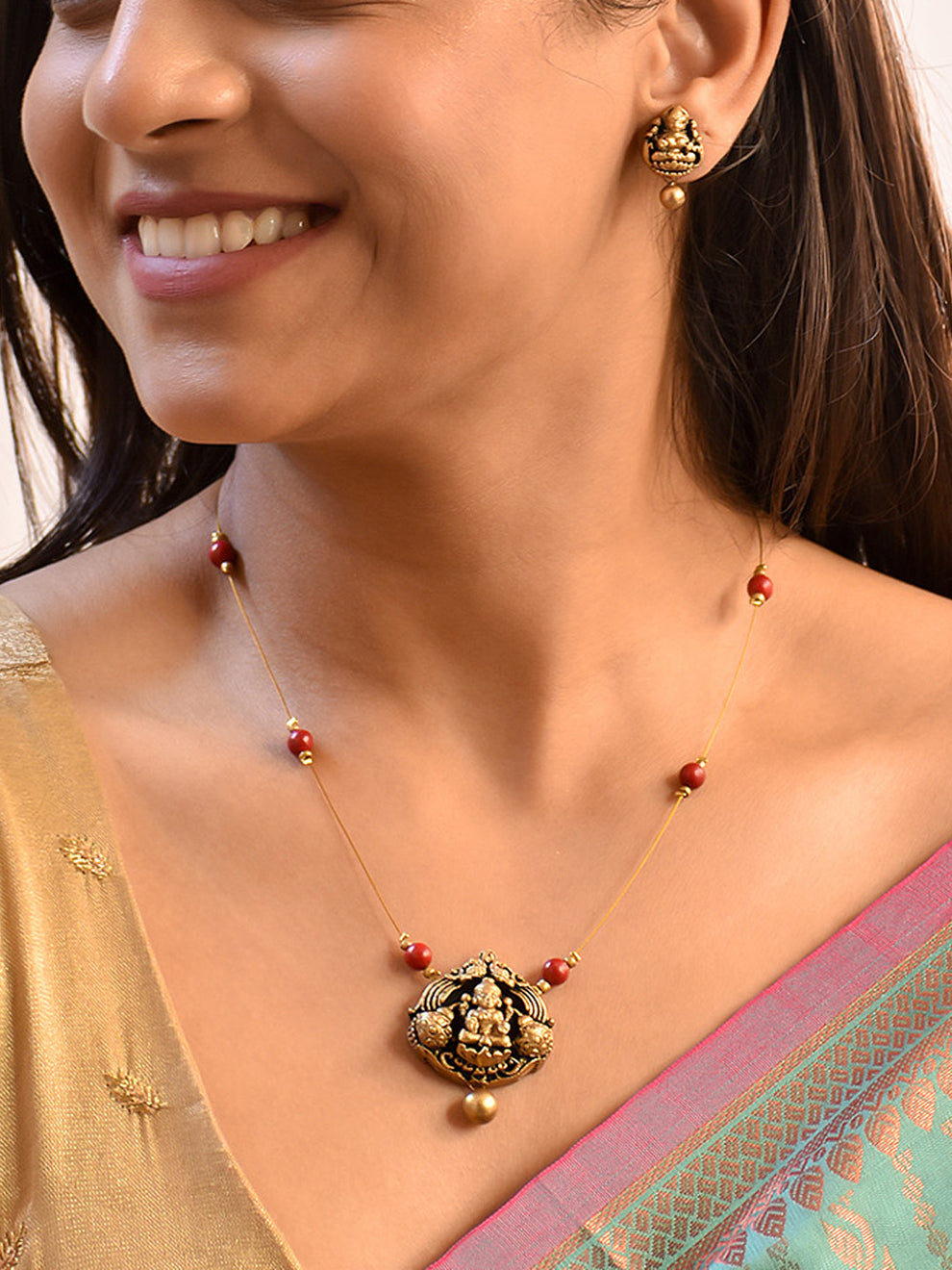 Shreevarshini β Best Seller π₯π― Handcrafted Lakshmi Design Gold Red Jewelry Set - Celebrity styles