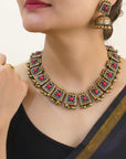 Rekhita β Designer Handmade Antique Gold Geometric Design Choker Handmade Terracotta Necklace Set