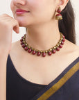 Kanmani - Tear Drop Design Handmade Terracotta Maroon Colour Choker Necklace Set