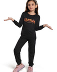 Kantara x Tresnova Cotton Knit Full Sleeves Antimicrobial Finish Text Printed Coordinating T-shirt And Joggers Set-Black