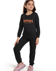 Kantara x Tresnova Cotton Knit Full Sleeves Antimicrobial Finish Text Printed Coordinating T-shirt And Joggers Set-Black