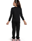 Kantara x Tresnova Cotton Knit Full Sleeves Antimicrobial Finish Text Printed Coordinating T-shirt And Joggers Set-Black