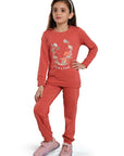 Kantara x Tresnova Cotton Knit Full Sleeves Antimicrobial Finish Floral Printed Coordinating T-shirt And Joggers Set-Pink