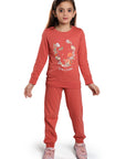 Kantara x Tresnova Cotton Knit Full Sleeves Antimicrobial Finish Floral Printed Coordinating T-shirt And Joggers Set-Pink
