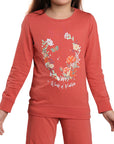 Kantara x Tresnova Cotton Knit Full Sleeves Antimicrobial Finish Floral Printed Coordinating T-shirt And Joggers Set-Pink