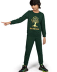 Kantara x Tresnova Cotton Knit Full Sleeves Antimicrobial Finish Root Printed Coordinating T-shirt And Joggers Set-Green