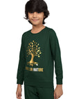 Kantara x Tresnova Cotton Knit Full Sleeves Antimicrobial Finish Root Printed Coordinating T-shirt And Joggers Set-Green