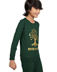Kantara x Tresnova Cotton Knit Full Sleeves Antimicrobial Finish Root Printed Coordinating T-shirt And Joggers Set-Green