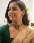 Mandala and Peacock Art work Antique Gold Finish 100% Handmade Terracotta Choker Necklace Set