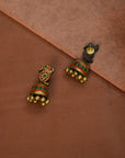 Mayuramra β Antique Gold Toned Peacock Design Pendant Red And Green Color With Mango Design Motifs Choker Handmade Terracotta Necklace Set