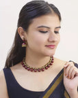 Kanmani - Tear Drop Design Handmade Terracotta Maroon Colour Choker Necklace Set