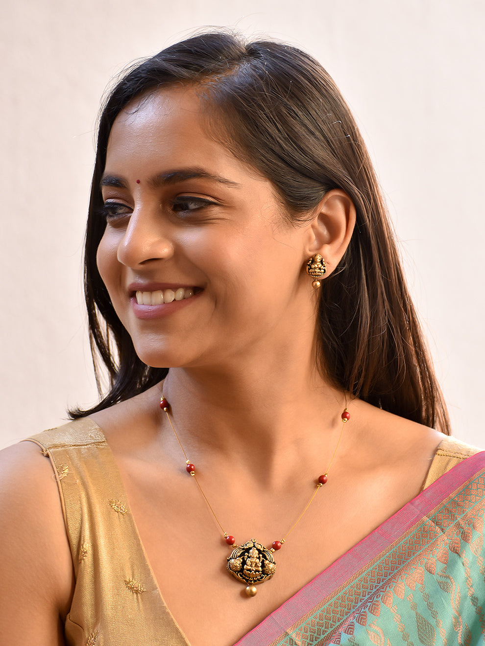 Shreevarshini β Best Seller π₯π― Handcrafted Lakshmi Design Gold Red Jewelry Set - Celebrity styles