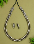 Pranaya β Two Layered Antique Silver Beads Leaf Design Rani Haari Handmade Terracotta Necklace Set