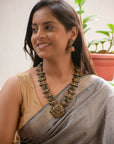 Marichimayura — Antique Gold Green and Marron Peacock Design Handmade Terracotta Necklace Set