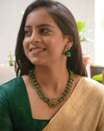 Harshapushpa — Antique Gold Green and Pink Flower Design Handmade Terracotta Necklace Set
