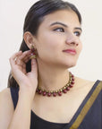 Kanmani - Tear Drop Design Handmade Terracotta Maroon Colour Choker Necklace Set