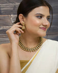 Shonakamala — Antique Gold Toned Red And Black Color Floral Design Motifs Choker Handmade Terracotta Necklace Set