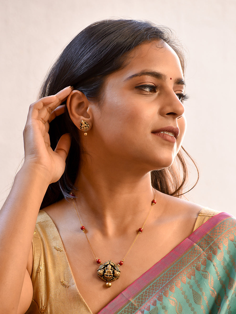 Shreevarshini β Best Seller π₯π― Handcrafted Lakshmi Design Gold Red Jewelry Set - Celebrity styles