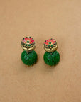 Harshapushpa — Antique Gold Green and Pink Flower Design Handmade Terracotta Necklace Set