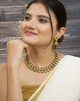 Shonakamala — Antique Gold Toned Red And Black Color Floral Design Motifs Choker Handmade Terracotta Necklace Set