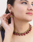 Kanmani - Tear Drop Design Handmade Terracotta Maroon Colour Choker Necklace Set
