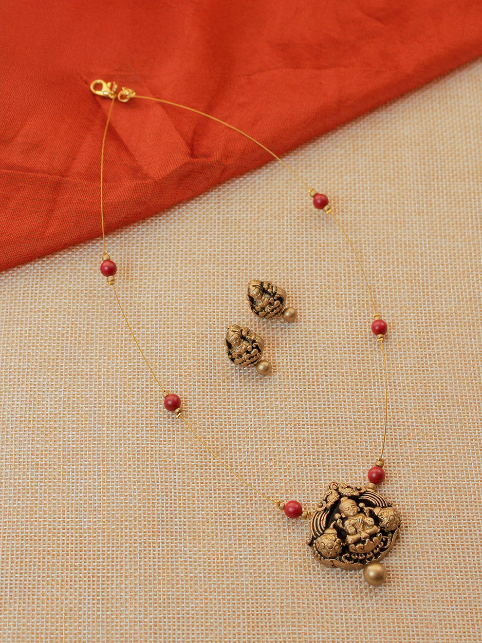 Shreevarshini β Best Seller π₯π― Handcrafted Lakshmi Design Gold Red Jewelry Set - Celebrity styles