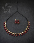 Kanmani - Tear Drop Design Handmade Terracotta Maroon Colour Choker Necklace Set
