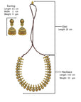 Shonakamala — Antique Gold Toned Red And Black Color Floral Design Motifs Choker Handmade Terracotta Necklace Set