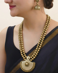 Chandramukhi — Designer Handmade Halfmoon Design Pendant Two Layered Antique Gold Color Terracotta Necklace Set