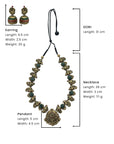 Marichimayura — Antique Gold Green and Marron Peacock Design Handmade Terracotta Necklace Set