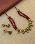 Devyani - Handcrafted Temple Two layer Terracotta Jewellery Set in Maroon & Antique Gold