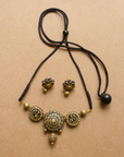 Mandala and Peacock Art work Antique Gold Finish 100% Handmade Terracotta Choker Necklace Set