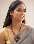 Handcrafted Terracotta Rudraksha Bead Necklace Set with Lord Shiva Pendant and Matching Earrings