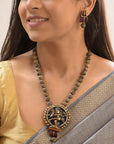 Handcrafted Terracotta Rudraksha Bead Necklace Set with Lord Shiva Pendant and Matching Earrings