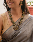 Marichimayura — Antique Gold Green and Marron Peacock Design Handmade Terracotta Necklace Set