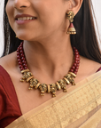 Devyani - Handcrafted Temple Two layer Terracotta Jewellery Set in Maroon & Antique Gold