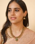 Padmasri — Antique Gold Red Green Floral Design Contemporary Style Handmade Terracotta Necklace Set