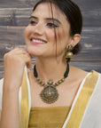 Shreesutra — Designer Handmade Gold Plated Lakshmi Design Pendant Choker Handmade Terracotta Necklace Set