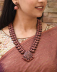 Tamramayura — Copper Finish Grand Peacock Design Haram Handmade Terracotta Necklace Set