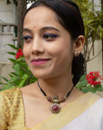 Trinetra — Trishul Design Antique Gold Brown Minimalistic Handmade Terracotta Necklace Set