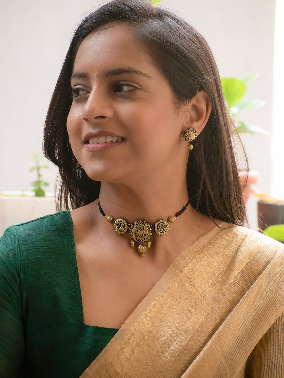 Mandala and Peacock Art work Antique Gold Finish 100% Handmade Terracotta Choker Necklace Set