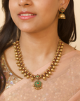 Padmasri — Antique Gold Red Green Floral Design Contemporary Style Handmade Terracotta Necklace Set