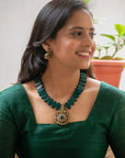 Mayuravarna — Antique Gold and Green Peacock Design Handmade Terracotta Necklace Set