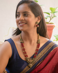 Roohani - Antique Gold and Maroon Peacock Design Handmade Terracotta Necklace Set
