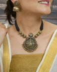 Shreesutra — Designer Handmade Gold Plated Lakshmi Design Pendant Choker Handmade Terracotta Necklace Set