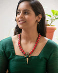 Chaturika — Red Green Square Design Handmade Terracotta Necklace Set