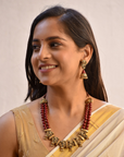 Devyani - Handcrafted Temple Two layer Terracotta Jewellery Set in Maroon & Antique Gold